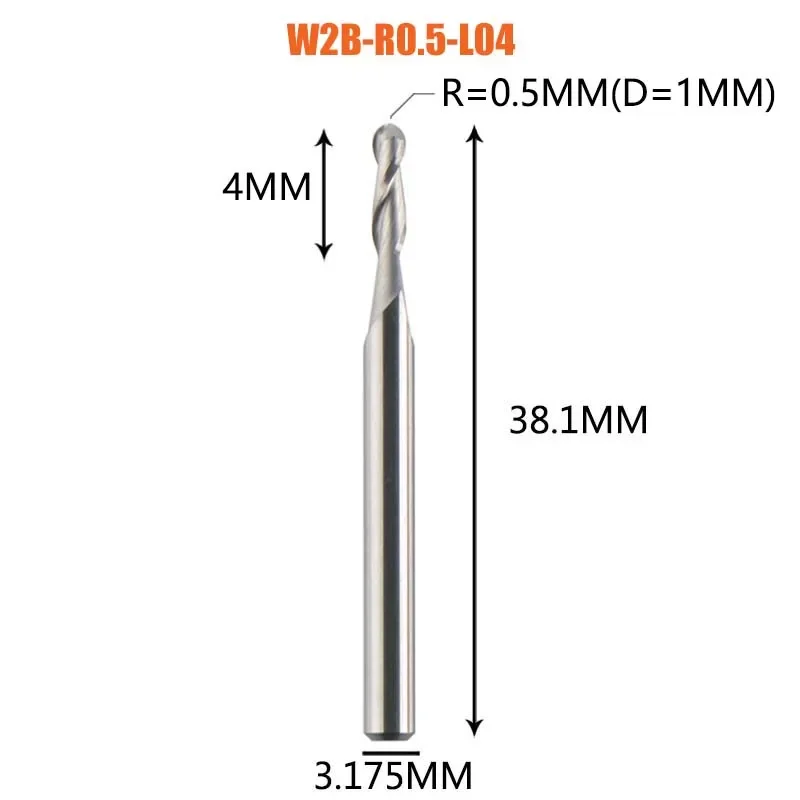 

Dreanique фреза 1 шт. W2B Твердосплавная сферическая концевая фреза 2 канавки R0.5-R6.0 Фреза для дерева