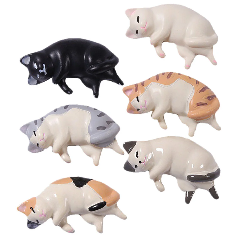 

6 Pcs Mini Cats Figurines Statue Ornaments The Tiny Resin Miniature Animal Toys