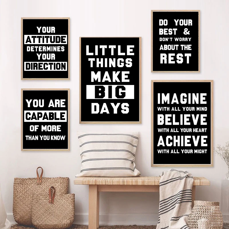 

Black White Inspiring Quotes Painting on Canvas Modern Wall Decorative Posters Prints Living Room Bedroom Art Picture Home Decor