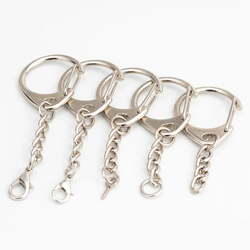 

10Pcs 6Styles Silver D Shaped Metal Blank Keychain DIY Lobster Clasp Climbing Buckles Carabiner Split Rings Pendant Accessory
