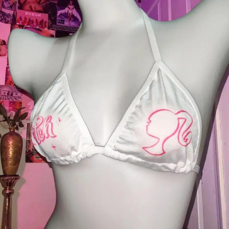 

Kawaii Barbie Sexy Princess Print Halter Neck Ties Bra Beautiful Back Underwear Triangular Cup No Steel Ring Adjustable Girls
