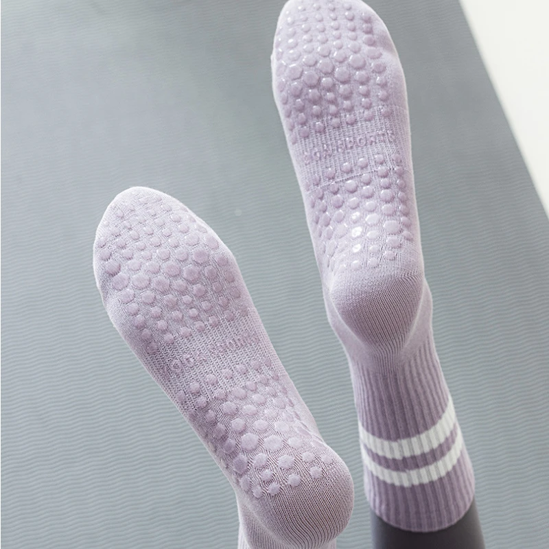 Candy Color Striped Cotton Mid-calf Yoga Socks Women Bottom Non-slip Pilates Socks Dance Training Socks Fitness Sports Socks