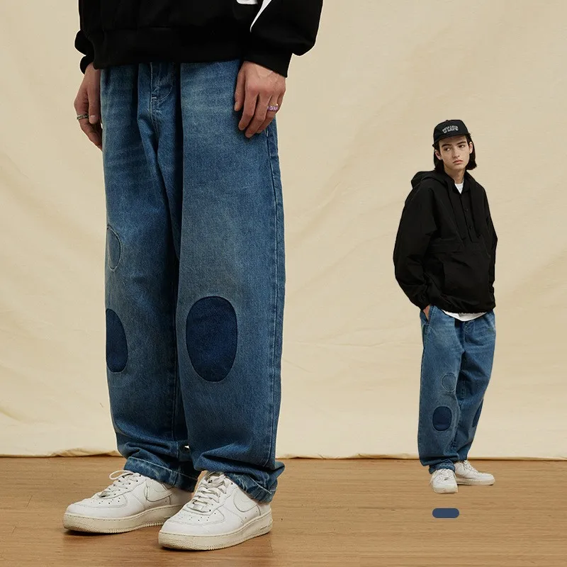 BELIEF Loose Jeans Mens Jeans Blue Wide Leg Pants Mens Jeans Plus Size Casual Streetwear Hip Hop Harajuku KZ066