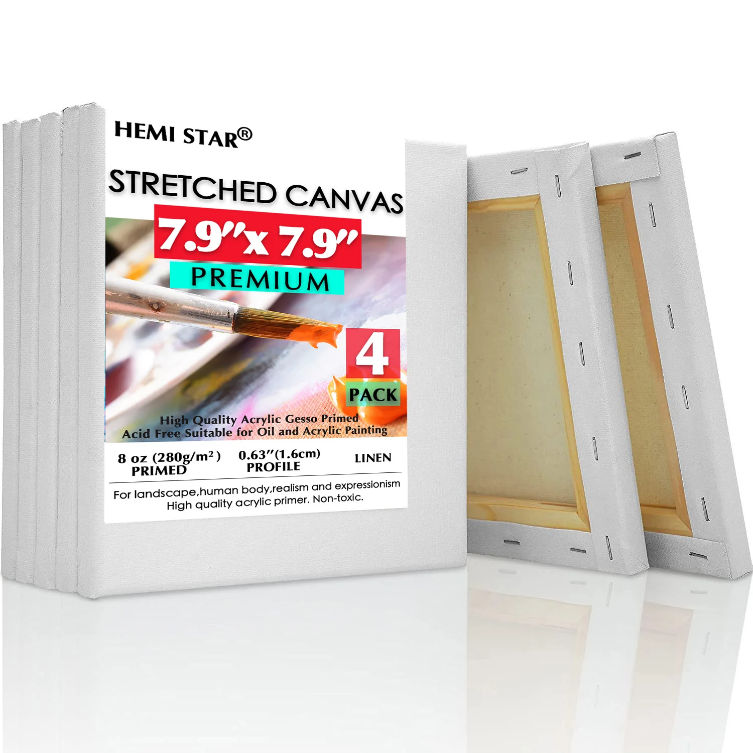 

4 Pack Stretched Canvases for Painting Linen Blank Canvas 20x20cm-7.9x7.9in Blank Canvas Boards for Painting 8 oz Gesso-Primed