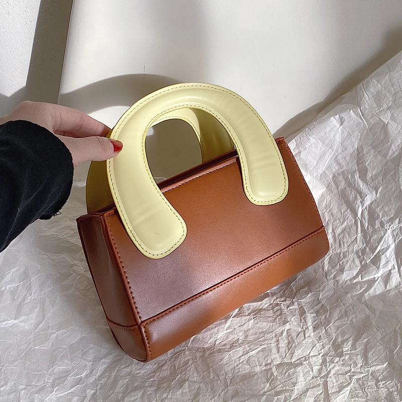 

Контрастные цвета, Мини Сумки из искусственной кожи, сумки через плечо с короткими ручками для женщин, 2022, модная сумка на плечо