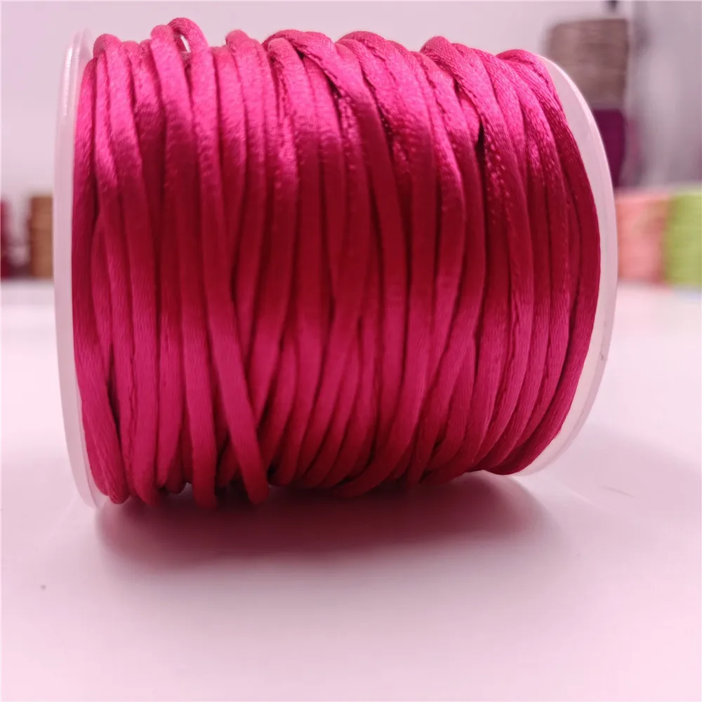 

2mm Rose red Rattail Satin Cord Thread Chinese Knot Macrame Bracelet Braided String DIY Tassels Beading Thread 10-225meters