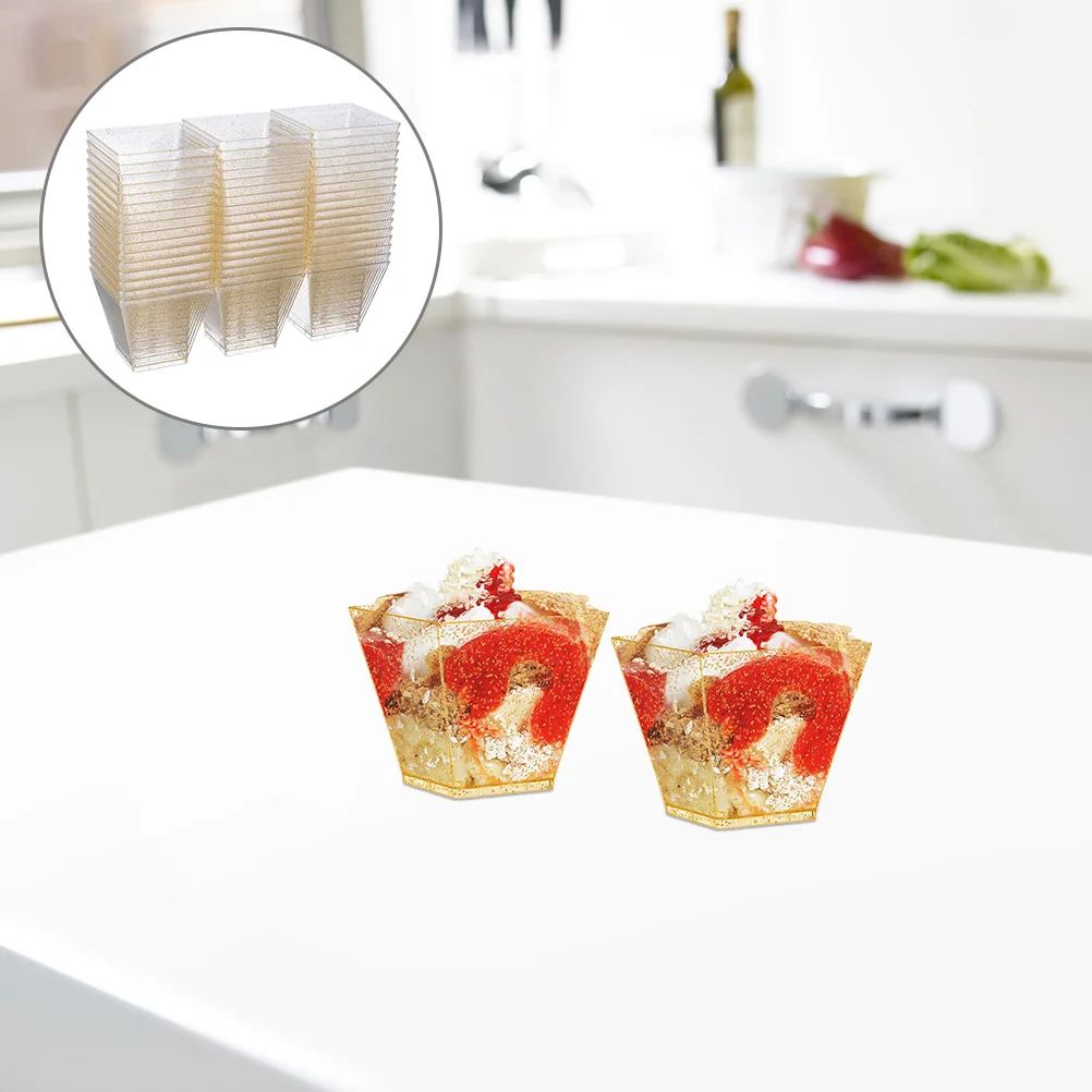 

Cups Dessert Mini Pudding Bowls Cup Disposable Square Cream Ice Parfait Clear Yogurt Appetizer Shooter Party Lids Fruit Glitter