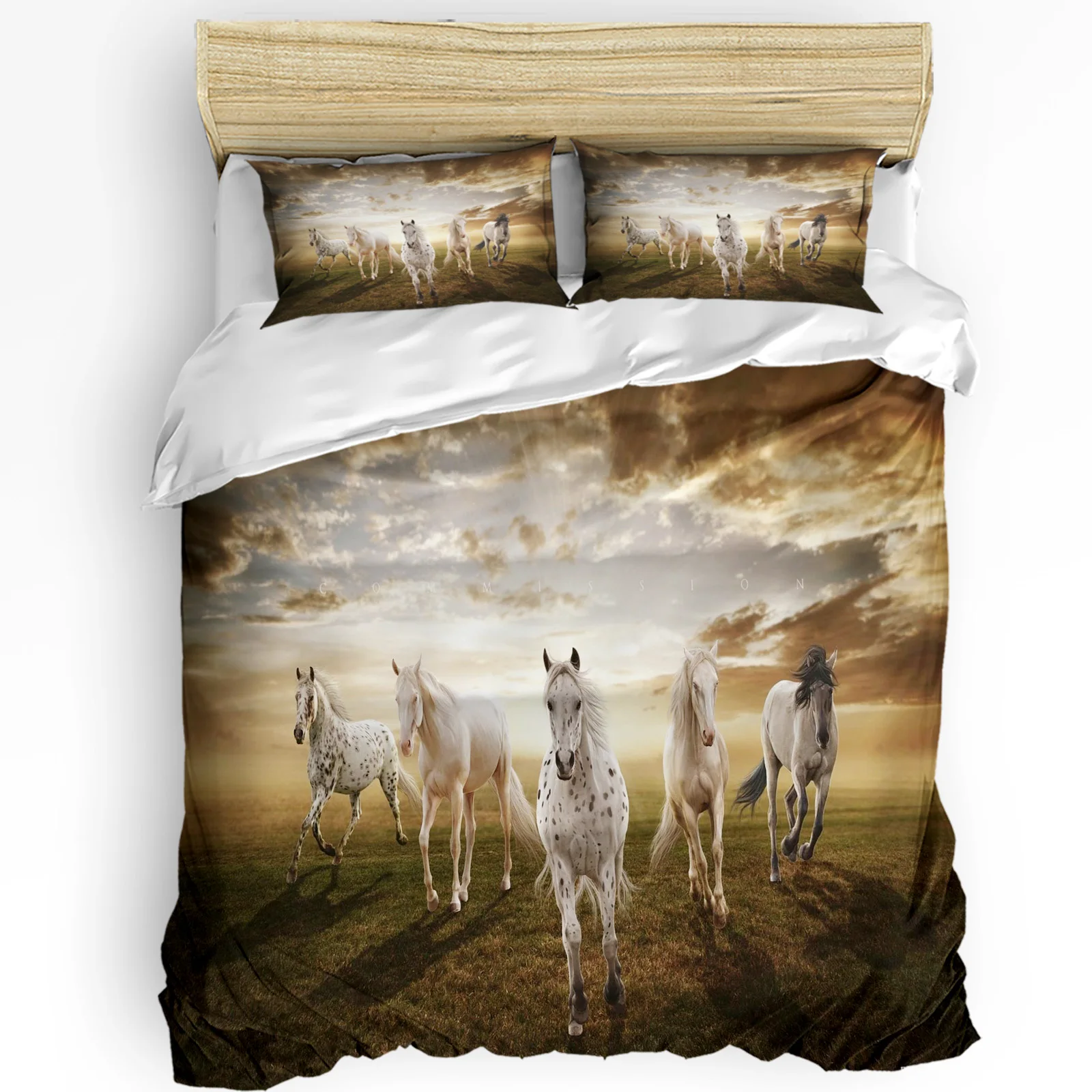

Prairie White Horse Clouds Printed Comfort Duvet Cover Pillow Case Home Textile Quilt Cover Boy Kid Teen Girl 3pcs Bedding Set