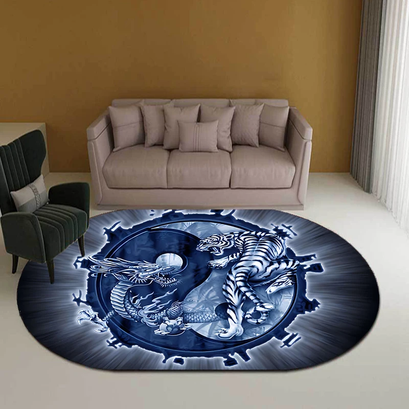 

Dragon Tiger Oval Carpet Animal Carpet Tiger Rug Floor Oval Rug Living Room bedroom Doormat Non-slip Chair Mat Novel Oval Rug