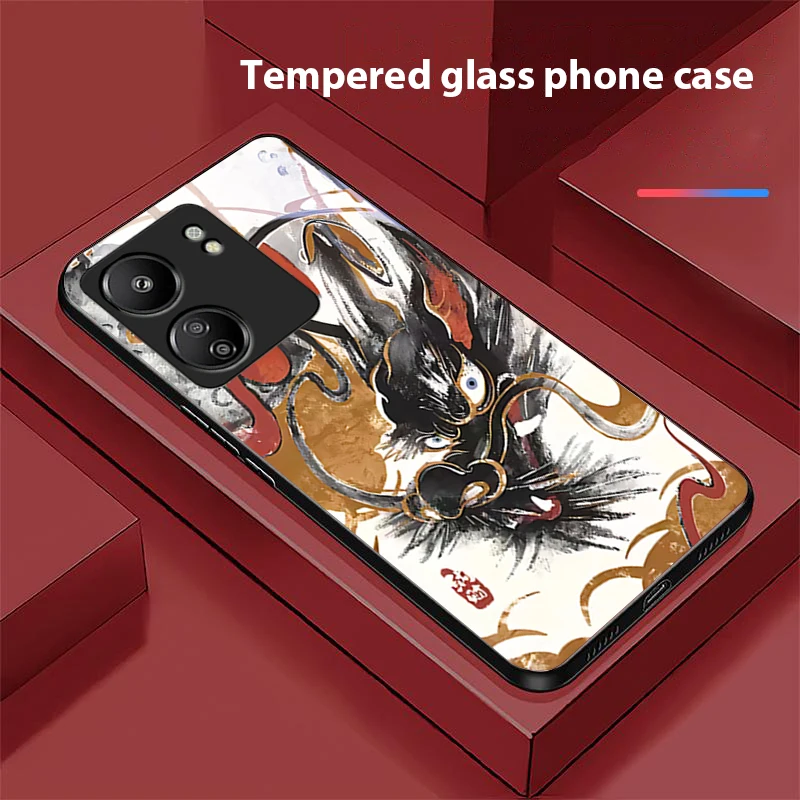 Китайский лонг-мультфильм для Xiaomi Redmi 13C Note 13 12 Pro Plus 5G 9 13T POCO X6 F5 F6 черный чехол