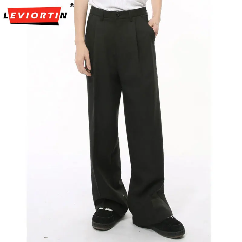LEVIORTIN модные мужские простые костюмные брюки плиссированные однотонные прямые