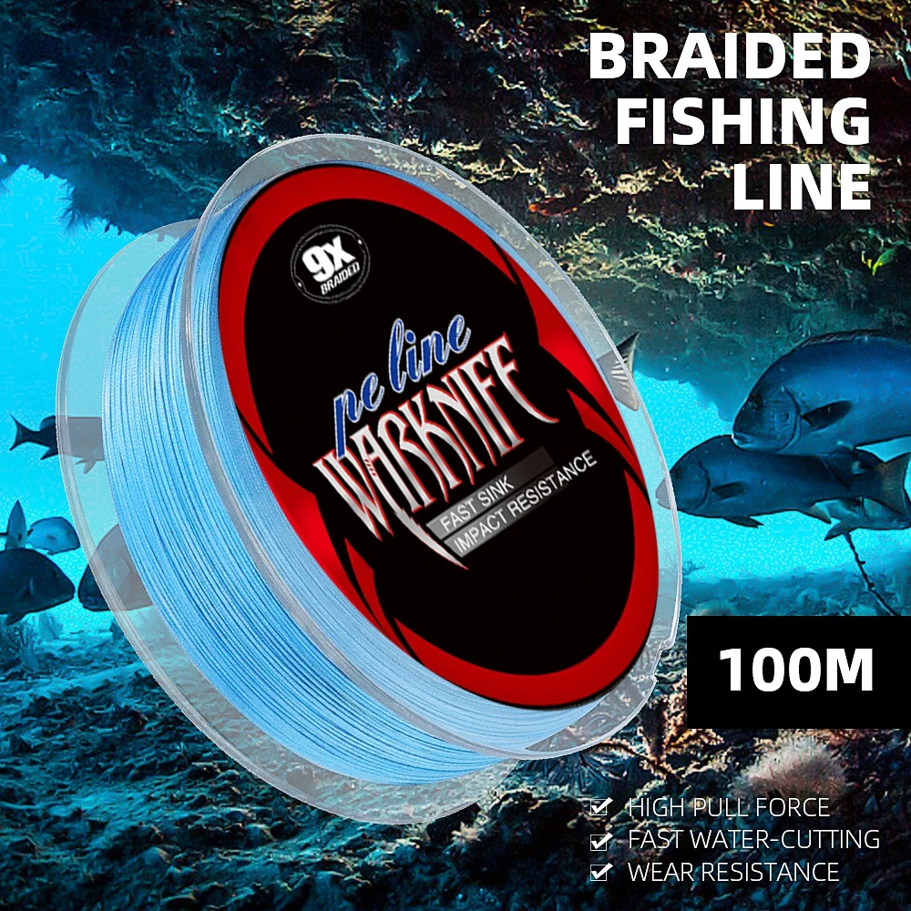 Warknife New Fishing Line 9 Braided Multifilament Wire PE 100m Thread Sea Carp 9X Cord Spinning 9 Strands Japan PE Braided Wires