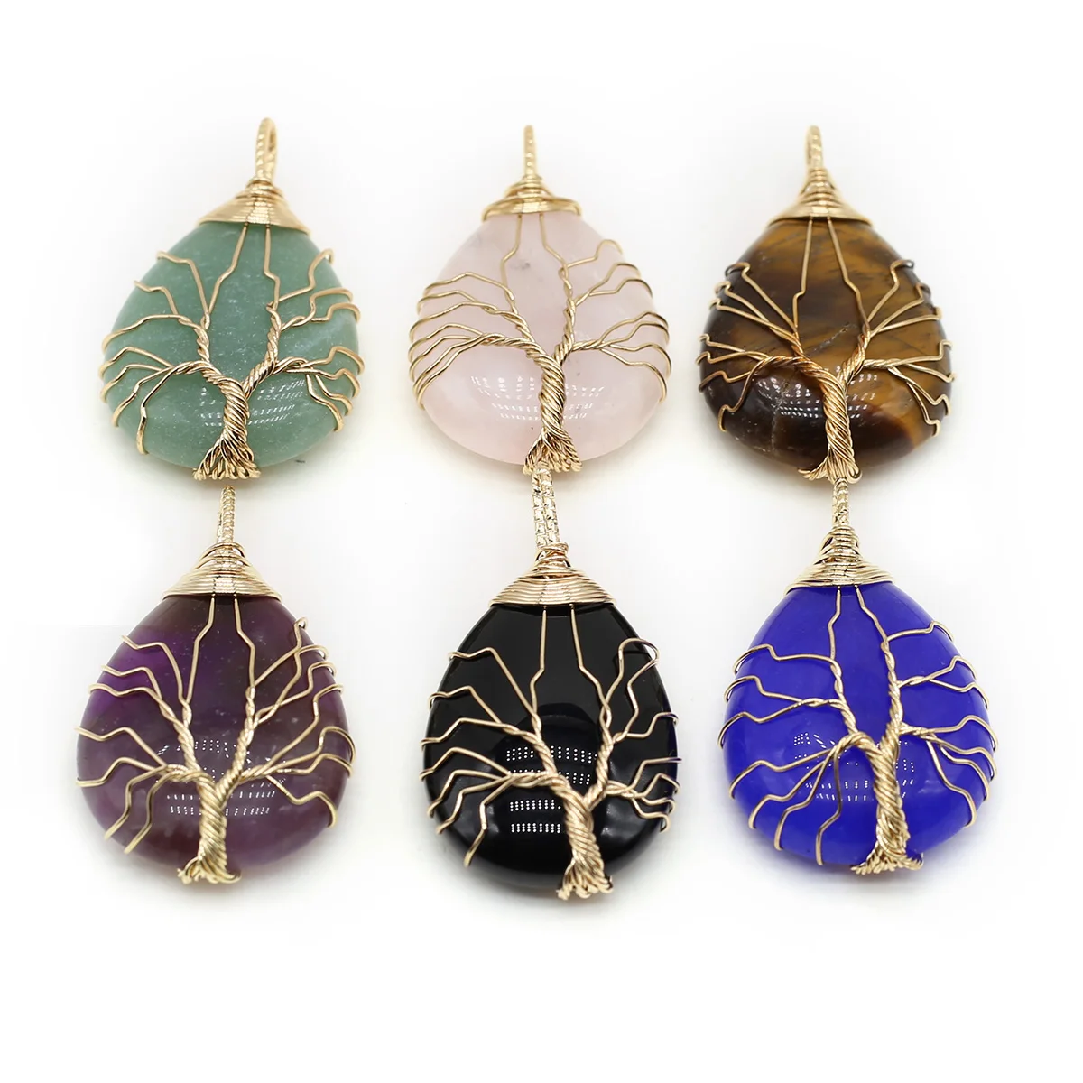 

Hot Sale Wire Wrap Tree of Life Crystal Pendant Natural Stone Pink Quartz Agates Charms for Jewelry Making DIY Necklace 25x43mm