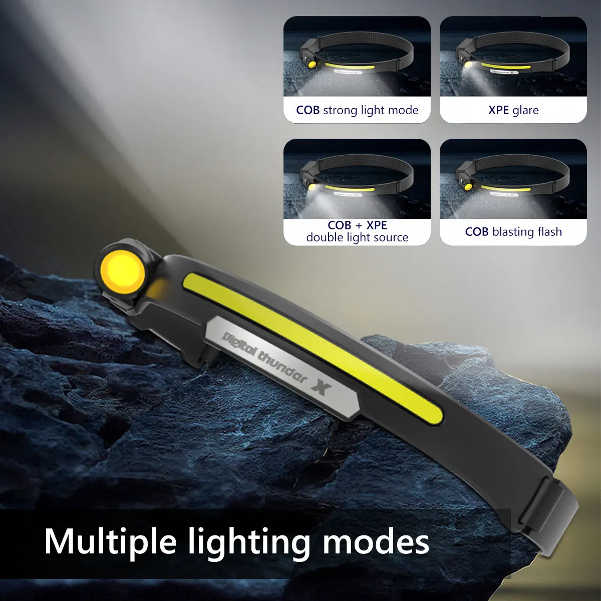 

LED Headband COB+XPE Headlight 4 Lighting Modes Smart Sensor LED Head Torchlight IPX5 Waterproof Rechargeable Head Flashlight