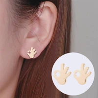 personality stainless steel ok gesture earrings small and simple fashion small exquisite earrings palm ear stud girls gifts