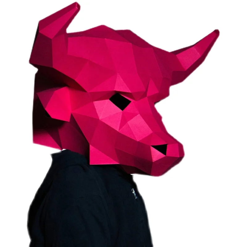 3D Бумажная форма маска с головой быка головной убор модель животного реквизит