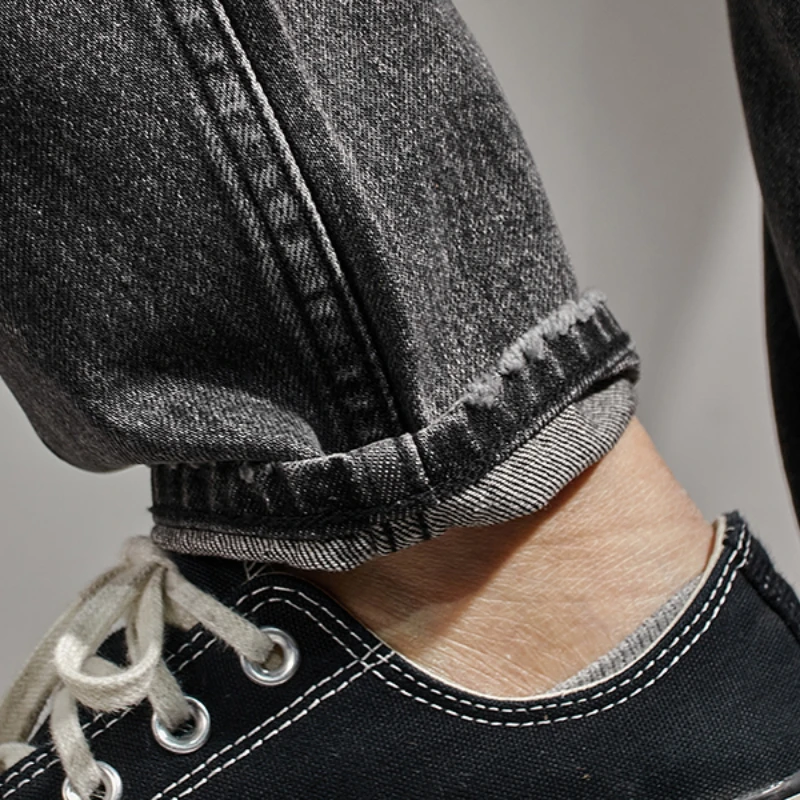 Spring and summer new style American retro made old grey jeans men's fashion brand slim fit casual small foot long pants