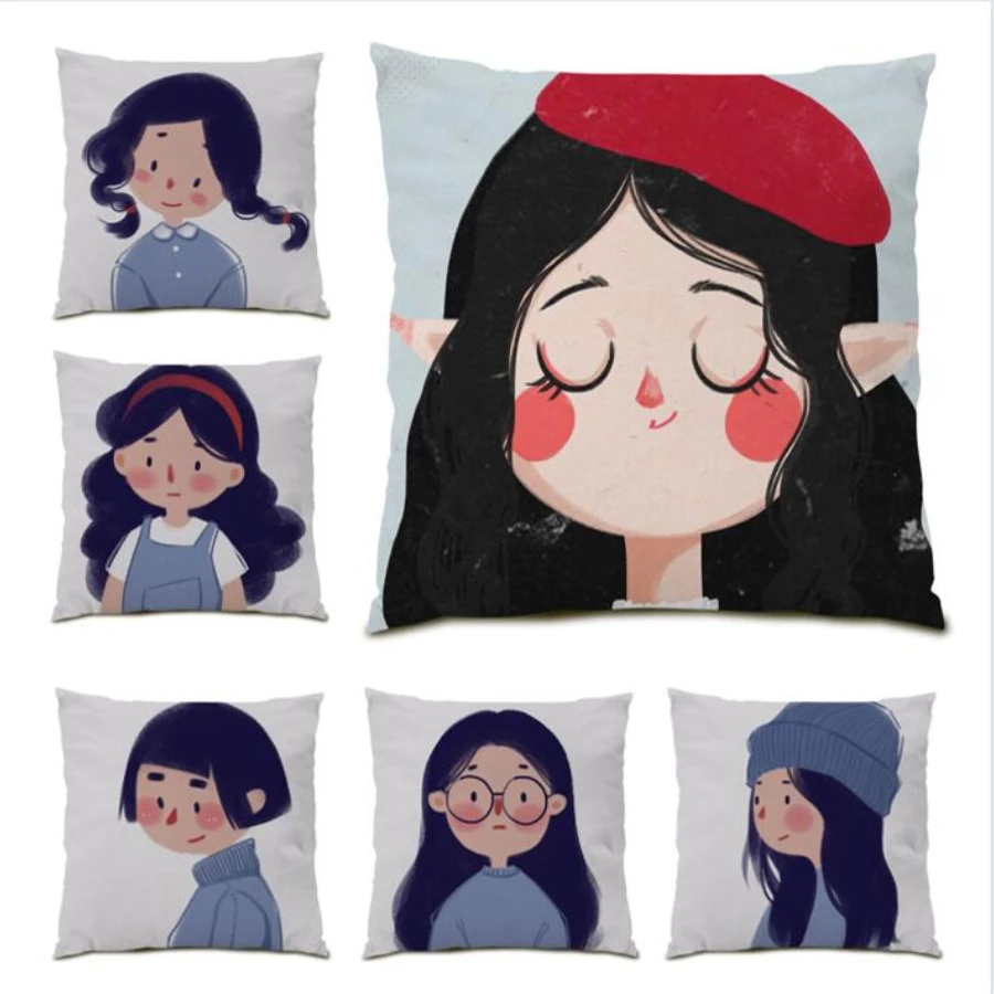 

Velvet Cushion Cover 45x45 Anime Decoration Home Living Room Decoration Polyester Linen Gift Kawaii Poster Bed Pillow Case E0183