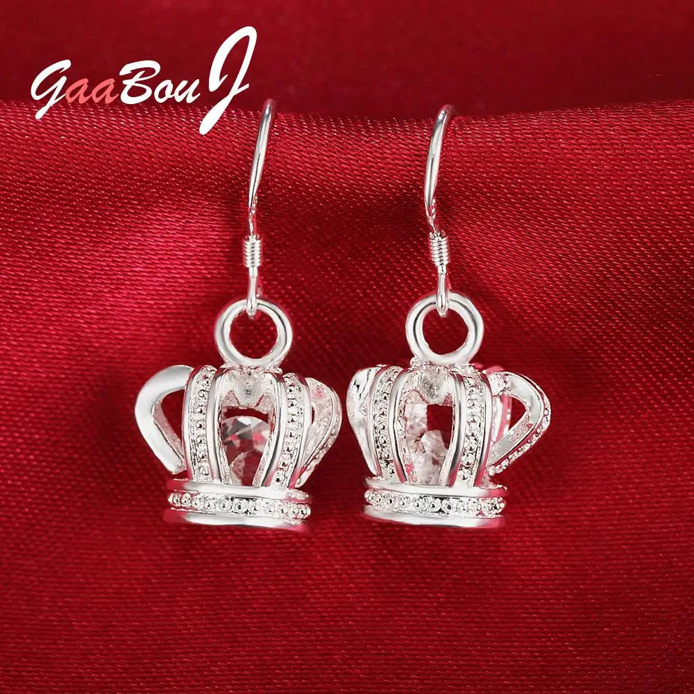 

925 Stamp Silver Color Fashion Crown Woman Dangle Earrings Korean Engagement Party Charm Luxury Jewelry For Women 2021 GaaBou