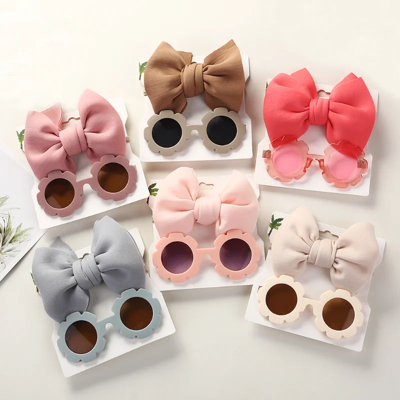 

Новый модный детский комплект солнцезащитных очков с большим бантом повязка на голову для принцессы Аксессуары для девочек детские солнцезащитные очки для пляжа