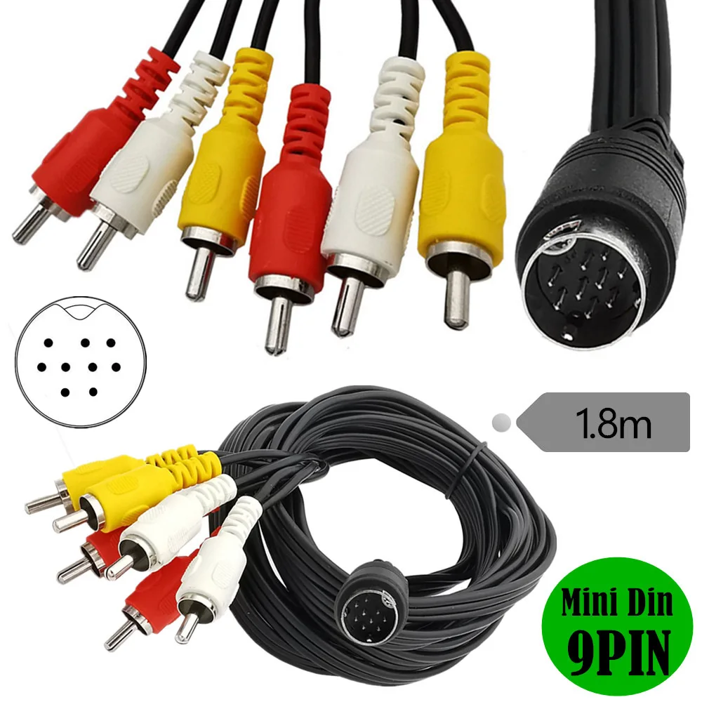 

9-контактный аудио-и видеокабель Mini DIN с разъемами 6RCA для телевизоров, дисплеев, аудиоприемников, оборудования для мониторинга и т. Д. 1,8 м