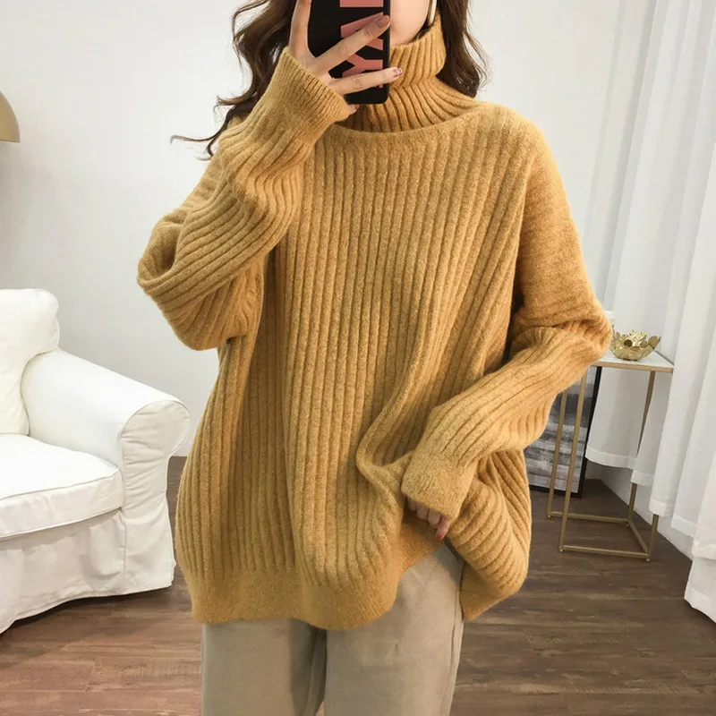 

2022 New Winter Loose Thicken Turtleneck Women Sweater Fashion Pullover Female Elegant Long Sleeve Jumpers Knitting Sweater