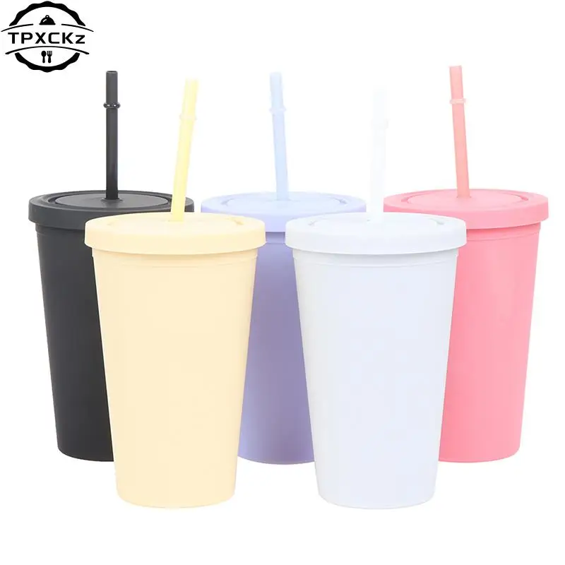 

360ml Drinking Cup 710ml Straw Cup With Lid Coffee Cup Reusable Cups Plastic Tumbler Matte Finish Coffee Mug Gift Drinkware