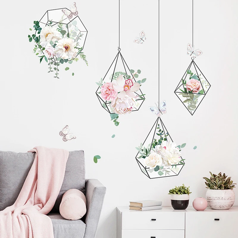 

Свежие цветы, подвесная корзина, настенные наклейки, гостиная, спальня, диван, наклейка, украшение для дома