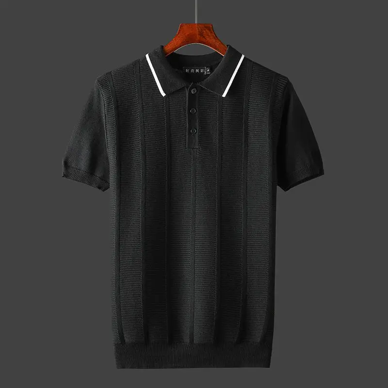 

Fashion Men's 2022 Summer New Casual Solid Color Short Sleeves T-shirts Street Male Clothing Turn Down Collar Tee Shirt Tops E27