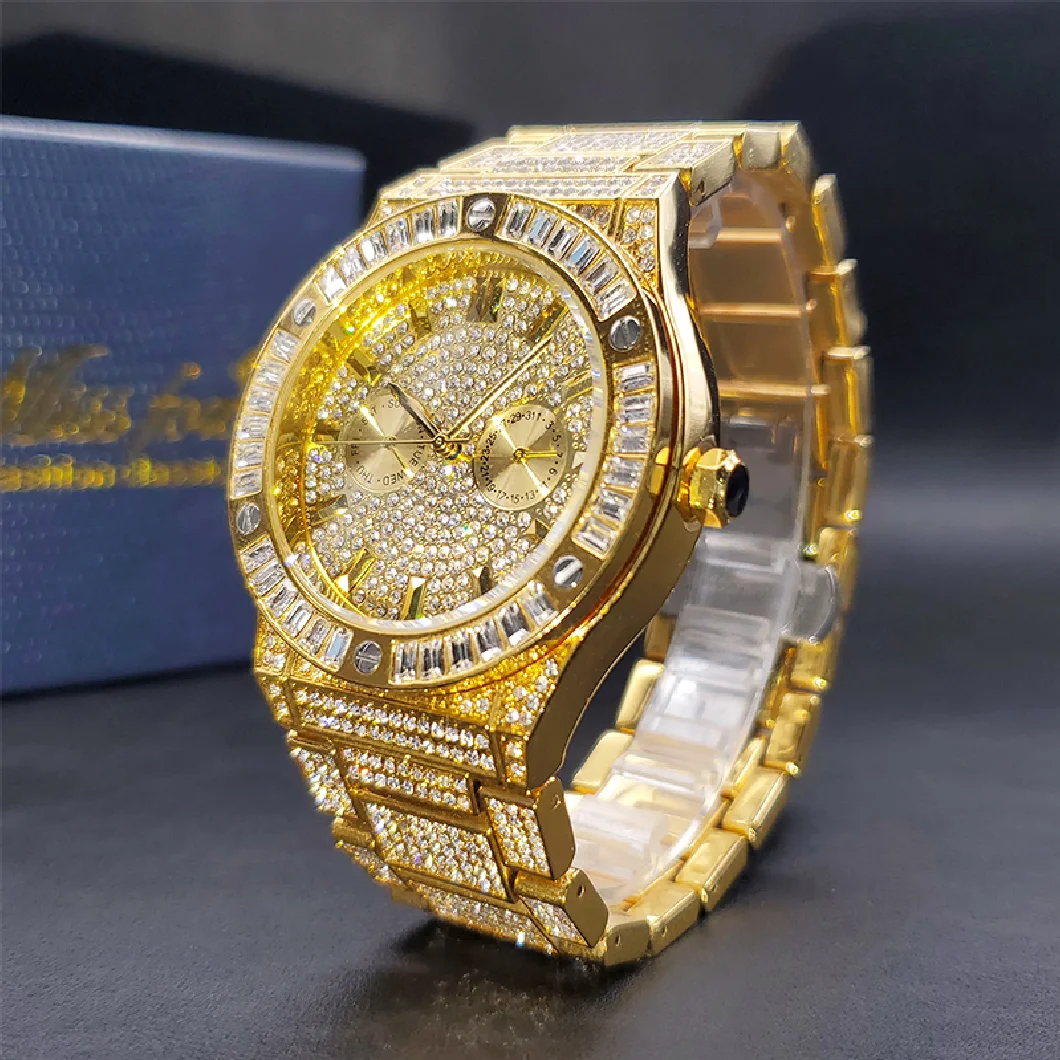 

Big Face Quartz Watches For Men Double Dial Work Luxury Gold Diamond Men's Gold Watch Business Stylish Timepieces Gift For Male