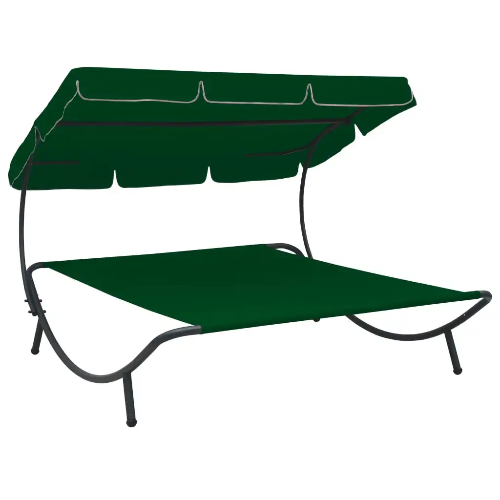 

Sun Lounger Bed with Canopy, Oxford fabric & steel Outdoor Recliner Chair, Patio Furniture Green 200 x 173 x 135 cm