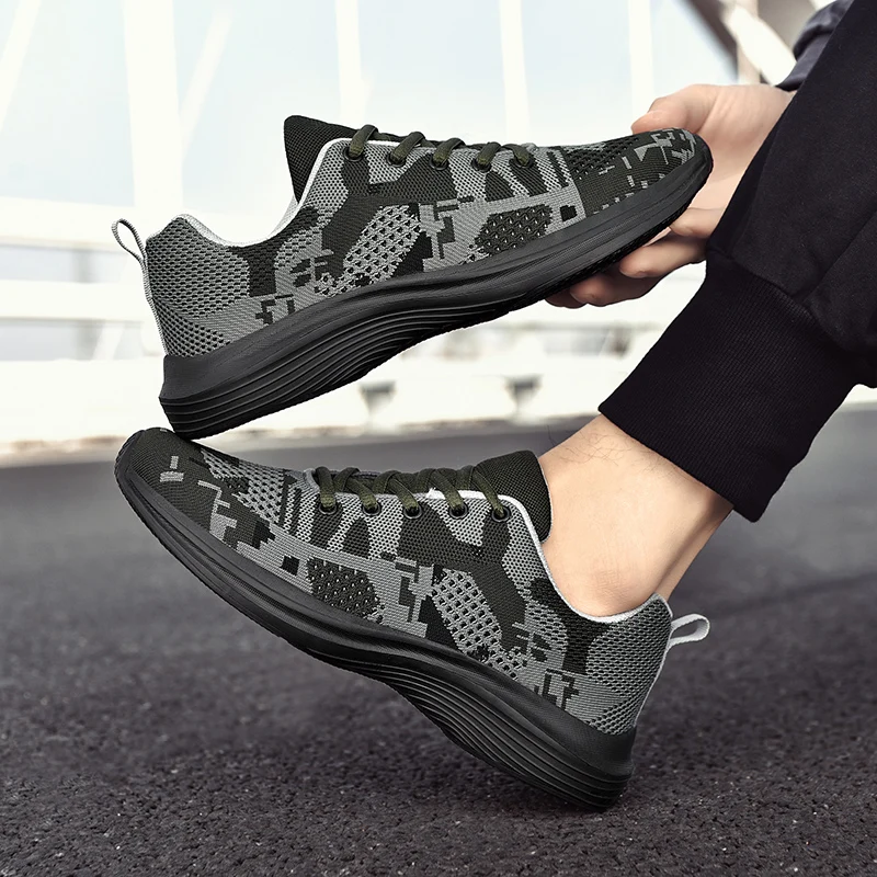 Quality Sneakers Men Breathable Camouflage Shoes Green Jogging Hiking Shoes Outdoor Lightweight Military Training Footwear Man