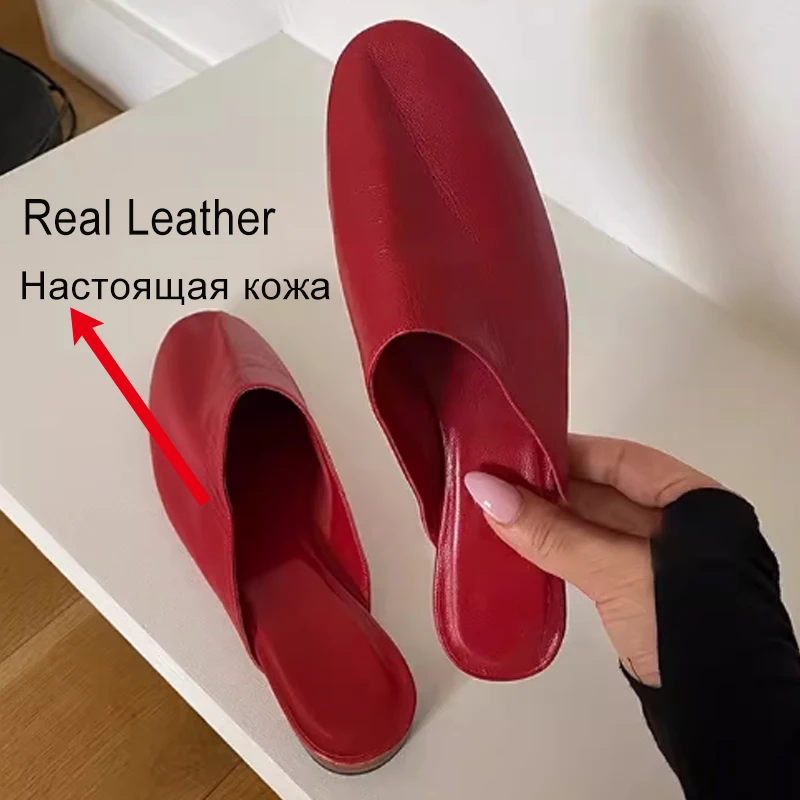 Фото JOZHAMTA, размеры 34-43, новые женские туфли на плоской подошве с круглым носком, туфли из натуральной кожи, сандалии для женщин, повседневная летняя обувь, тапочки №2