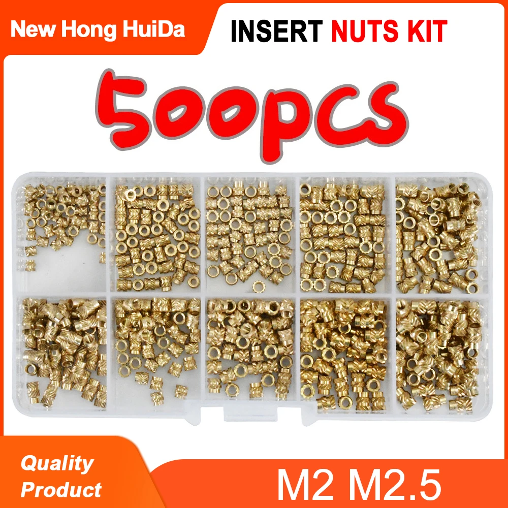 

M2 M2.5 500PCS Brass Hot Melt Inset Nuts Assortment Kit Thread Copper Knurled Threaded Insert Embedment Nuts Set