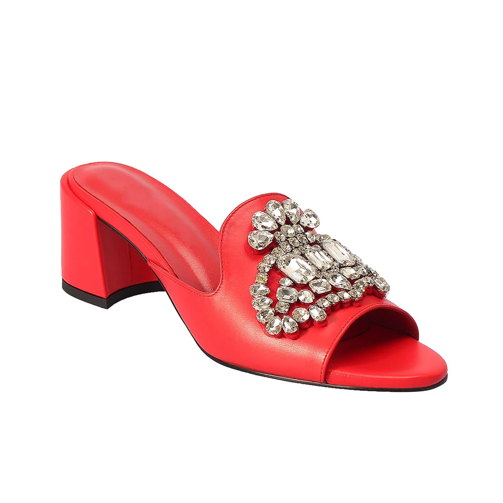 Red heel rhinestones Sandals Shoes for Women 2022 Designer Luxury Mules,Brand Sandals Woman Summer Fashion Style Plus Size 44