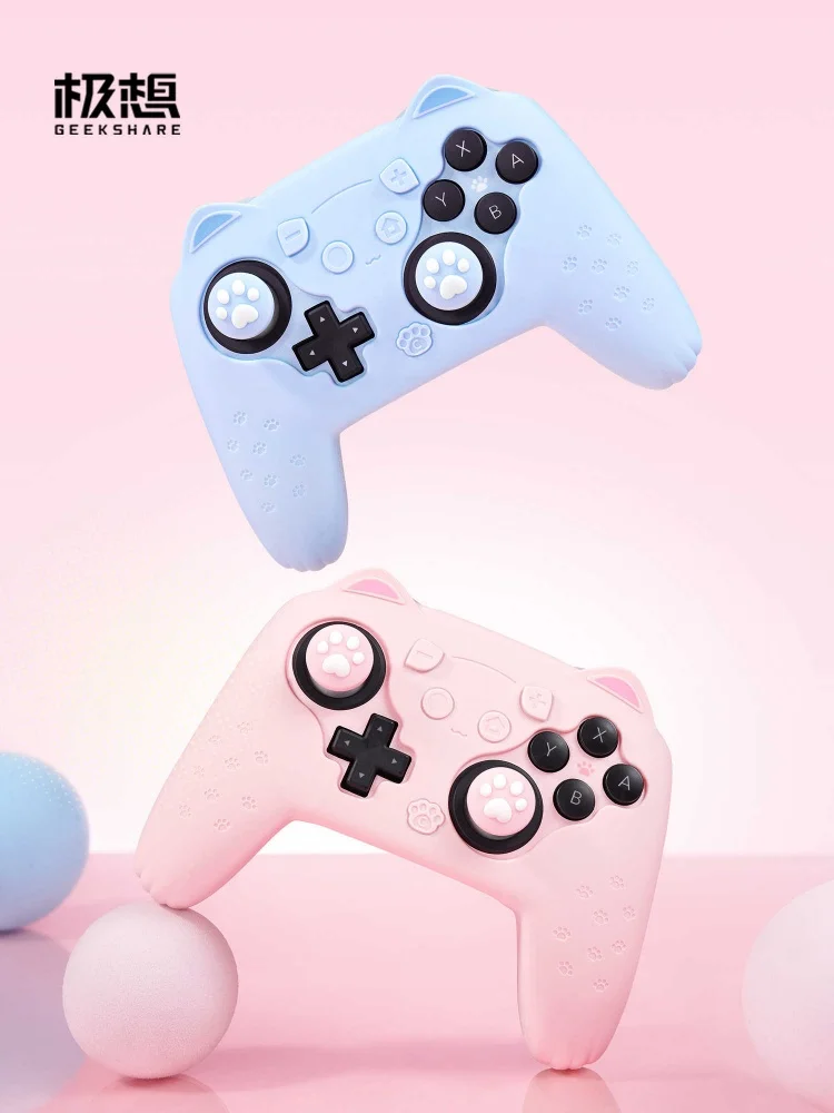 Фото Оригинальный силиконовый защитный чехол для контроллера Switch 2 Pro с кошачьими ушками и лапками, противоскользящий, милый, розовый, синий, игровой аксессуар №5
