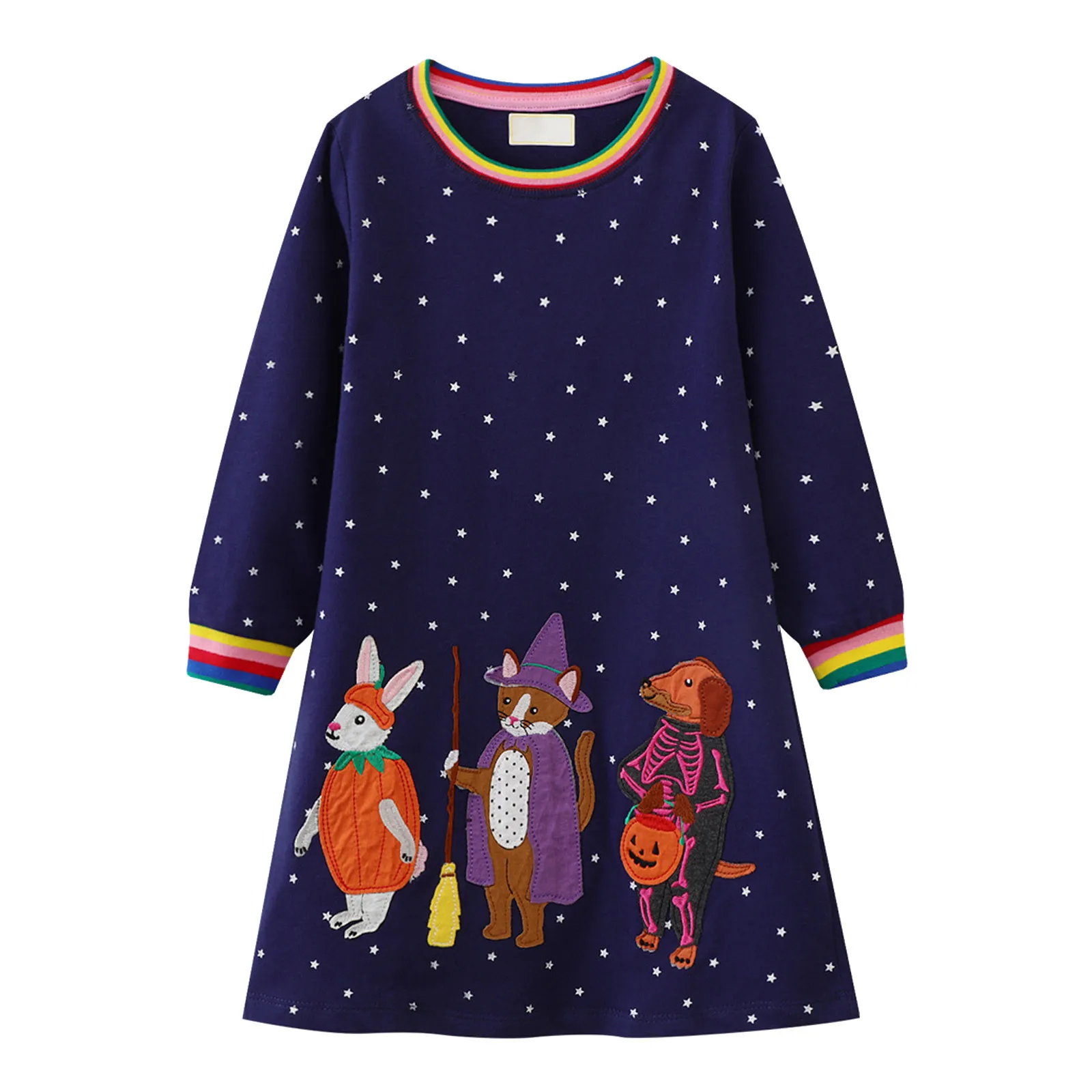 

Детское Повседневное платье с длинным рукавом и мультяшным принтом