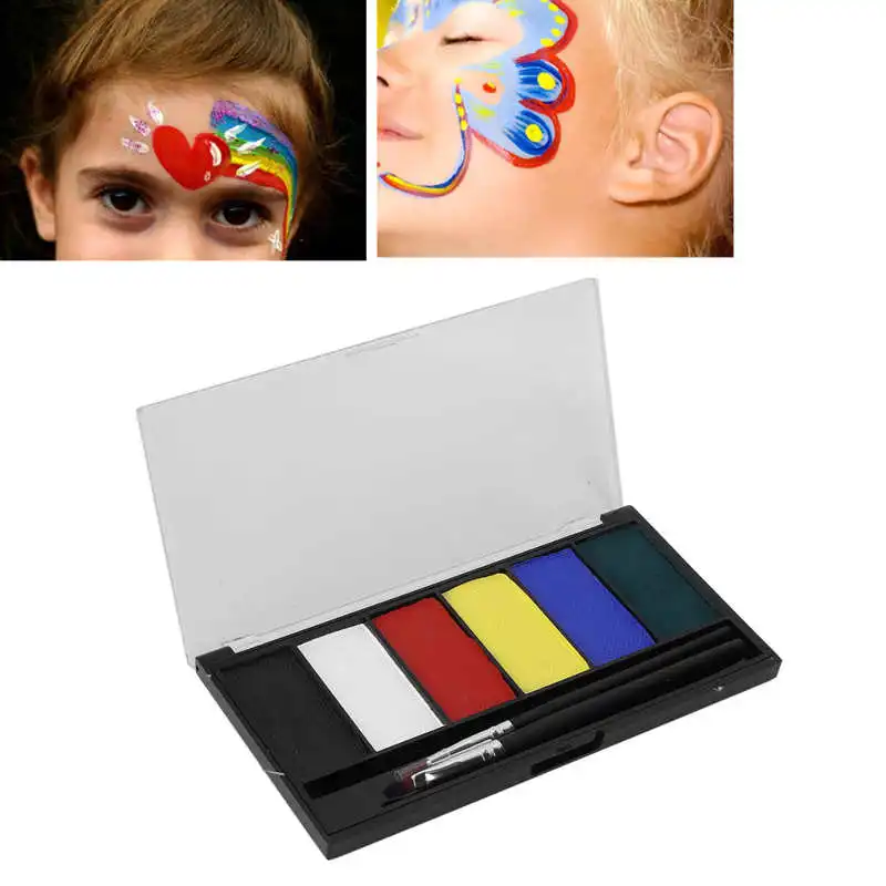 

Набор для рисования лица, 6 цветов, безопасный боди-арт, пигментная палитра для макияжа для детей, взрослых, для Хэллоуина, вечеринки, Рождест...