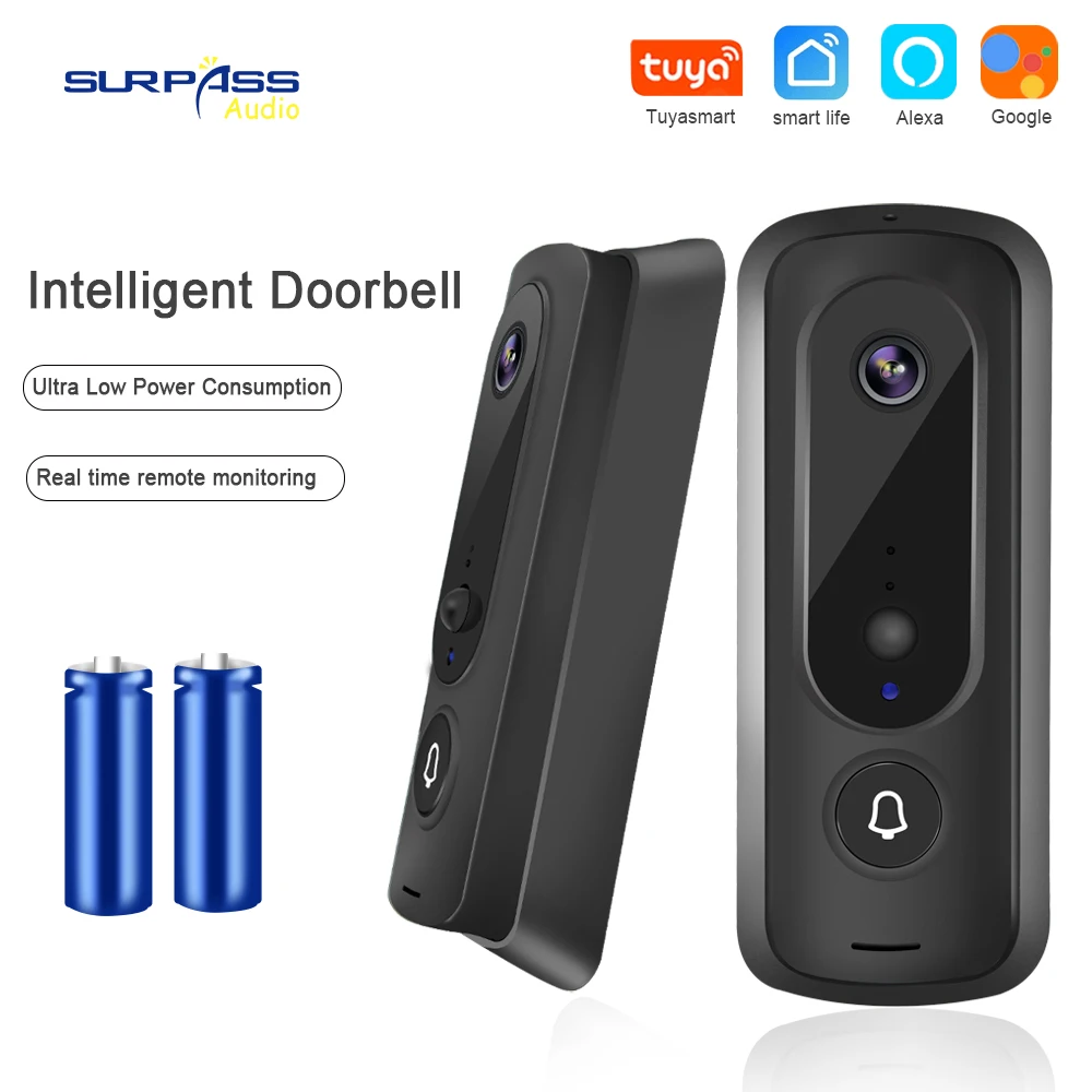 Tuya Smart WiFi Visual Doorbell Video Intercom Door Bell Camara Night Vision Large Wide Angle View Audio Works with Alexa Google