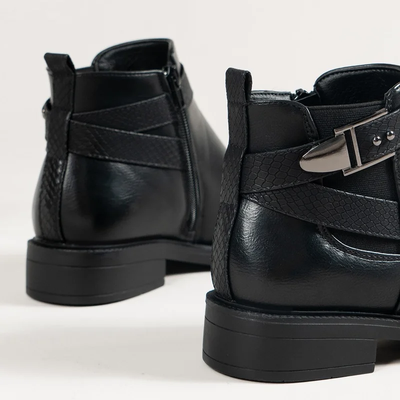 Black Ankle Boots 2022 Thick Heels Leather Women Winter Boots Fashion Casual Chelsea Boots Female Plus Size Women Platform Boots