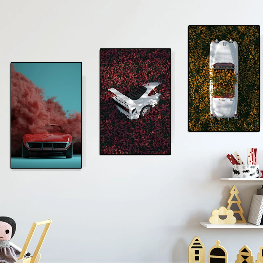 

Nordic Romanticism Sea Of Flowers Fashion Canvas Painting Modern Luxury Supercar Poster Abstract Wall Art Living Room Home Decor