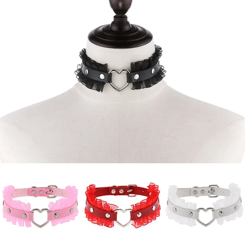 

Women Sexy Gothic Heart Leather Chocker Necklace Goth Punk Sexy Lace Choker Necklace Harajuku Jewelry Accessories Trending Produ