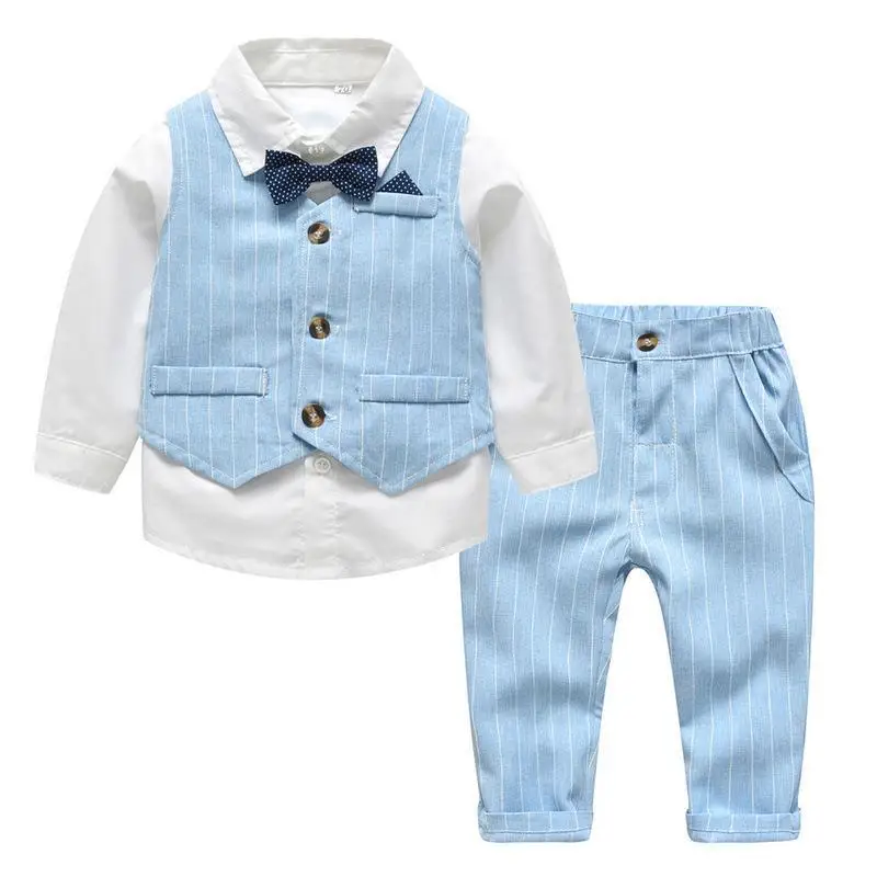 

Spring Infant Boys Gentleman Suits Blazers Clothes Vest Shirt Pants 3piece Wedding Formal Party Plaid Stripe Baby Kids Sets 0-4Y
