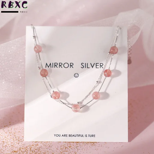 

RBXC S925 Sterling Silver Bracelet temperament fresh strawberry crystal double layer Bracelet women's Korean fashion jewelry