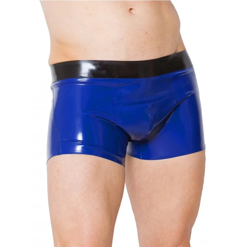 

Sexy Latex Rubber Panty Tigh Shorts Blue with Black Fetish Men Underwear Boxer Custom Made