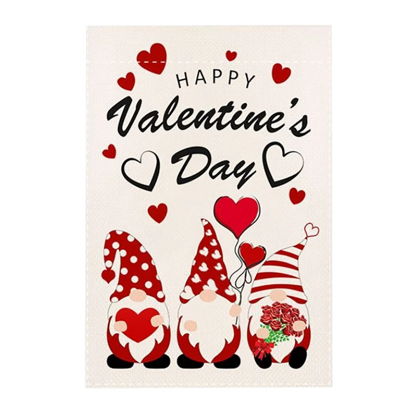 

Happy Valentine's Day Garden Flags Home Decoration Love House Door Decor Vertical Gnomes Flag For House Yard Outdoor