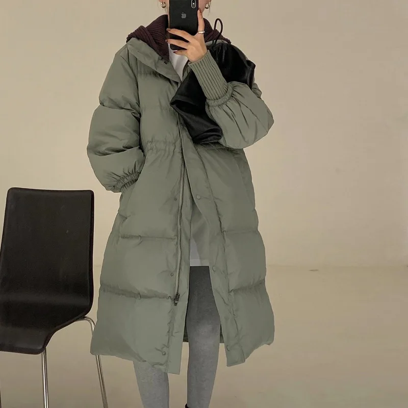 

2023 winter new down jackets for women long over the knee Korean fashion chic hooded warm white duck down parka outwear Y3213