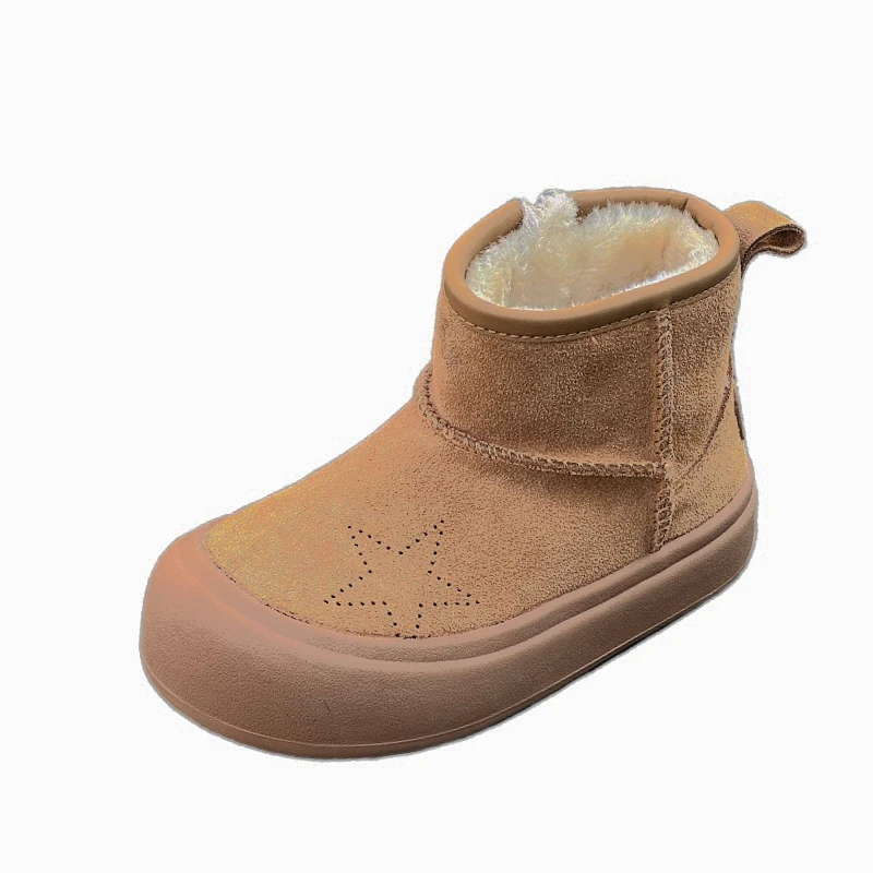 Зимние ботинки из натуральной кожи для мальчиков и девочек однотонные теплые