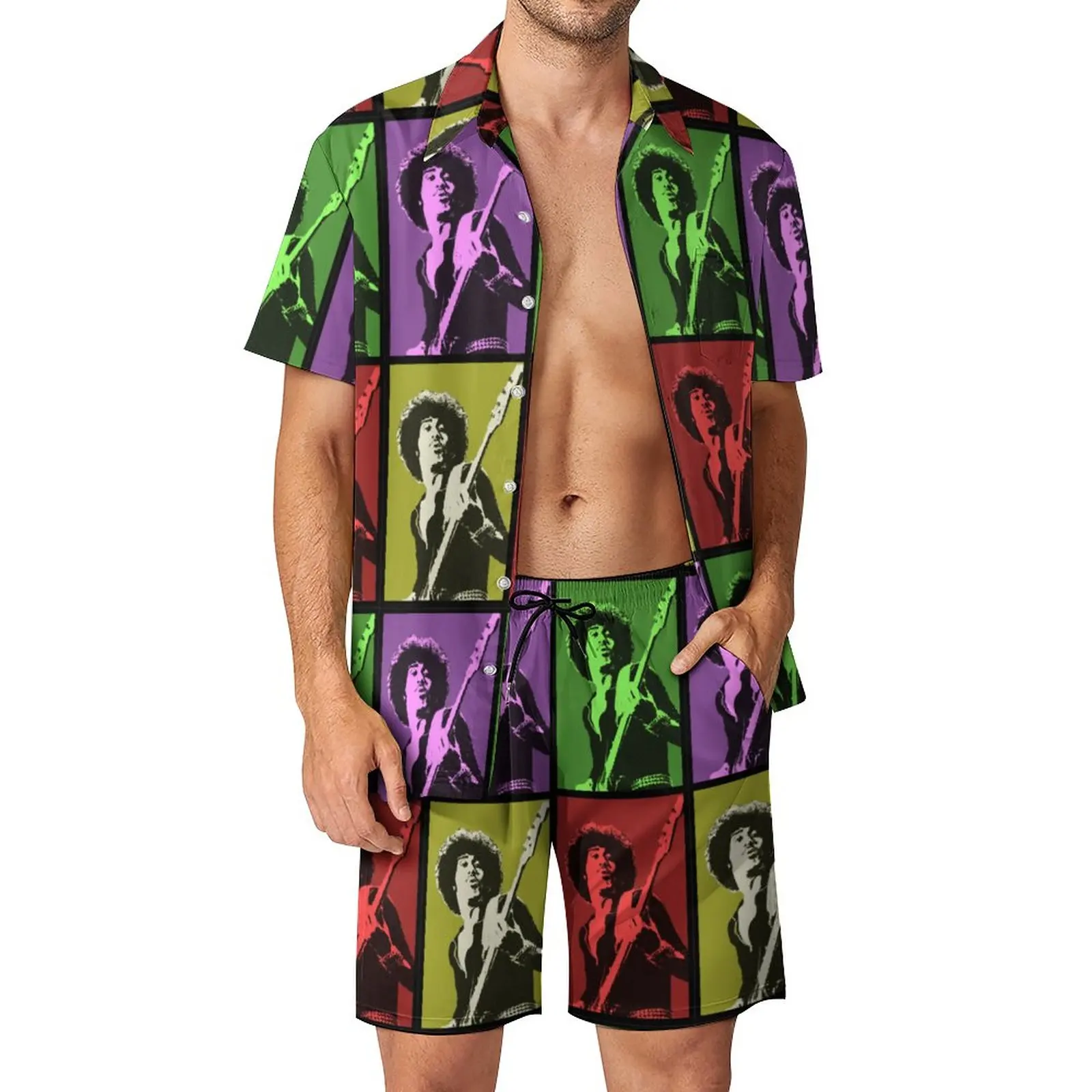 

Phil Lynott Thins And Lizzy Pop Art Thins And Lizzy Men's Beach Suit Funny 2 Pieces Pantdress Vintage Running USA Size