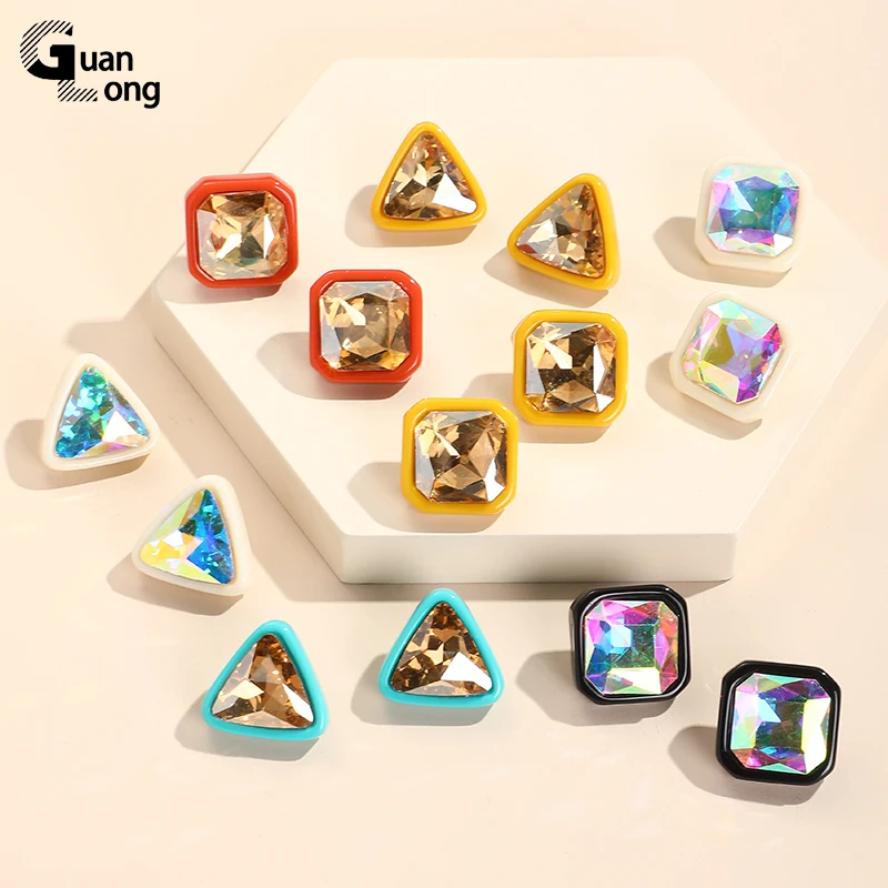 Большие серьги-гвоздики с кристаллами из смолы для женщин корейские квадратные